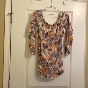 Sun-Drenched Daydream Beige Floral Print Off-the-Shoulder Dress
